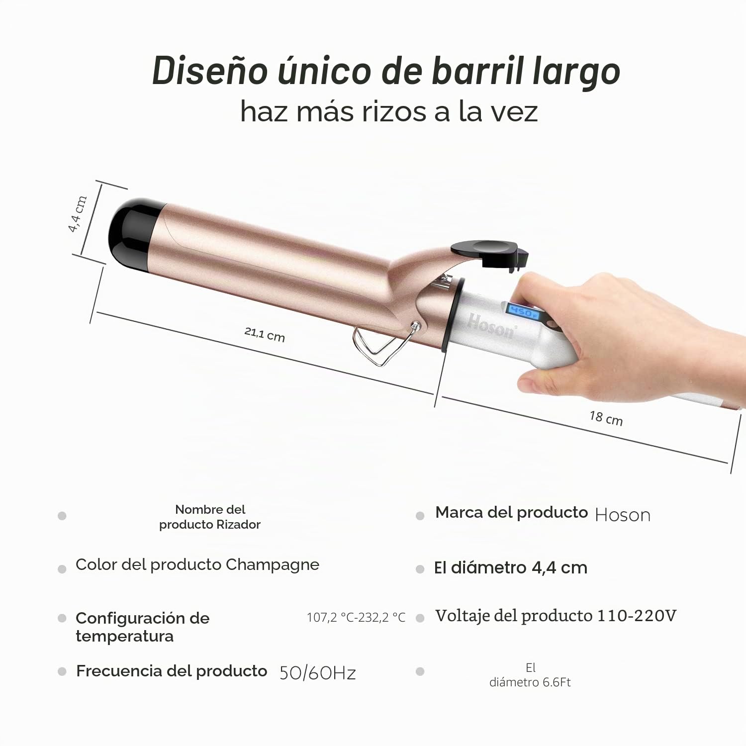 Hoson 45mm Rizador de pelo profesional, rizador para pelo largo y corto