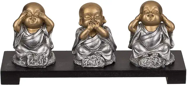 Buddha See No Evil Polyresin Figure on Wooden Bench - Beeldjes Horen Zien en Zwijgen