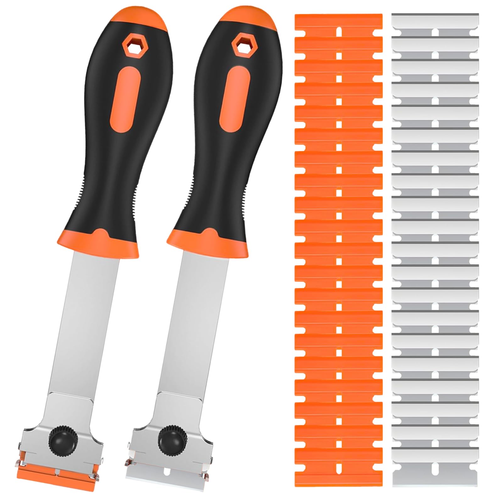 Photo 1 of 2 Pack Razor Blade Scraper Tool with 20 Metal & 20 Plastic Razor Blades, Multi-Purpose Long Handle Heavy Duty Scraper Tool for Cleaning Cooktop, Oven, Floor, Paint, Tile, and Window Glass
