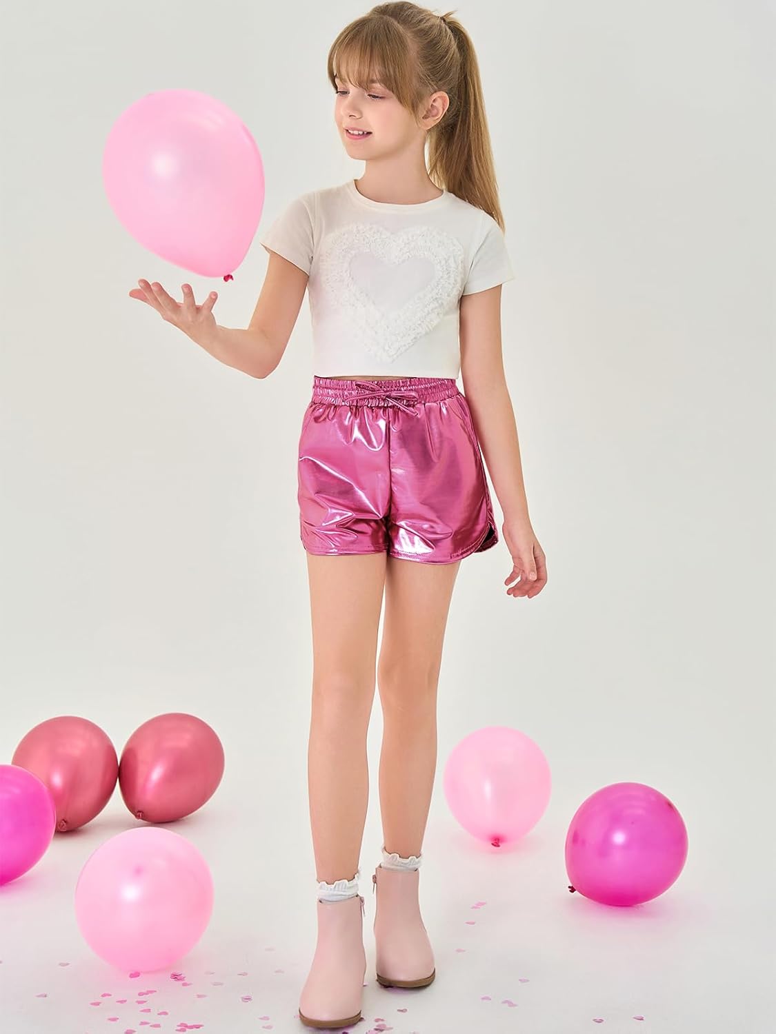 Haloumoning Girls Metallic Shorts Sparkly Dance Outfits Elastic Drawstring Shiny Hot Short Pants 5-14 Years - Image 4