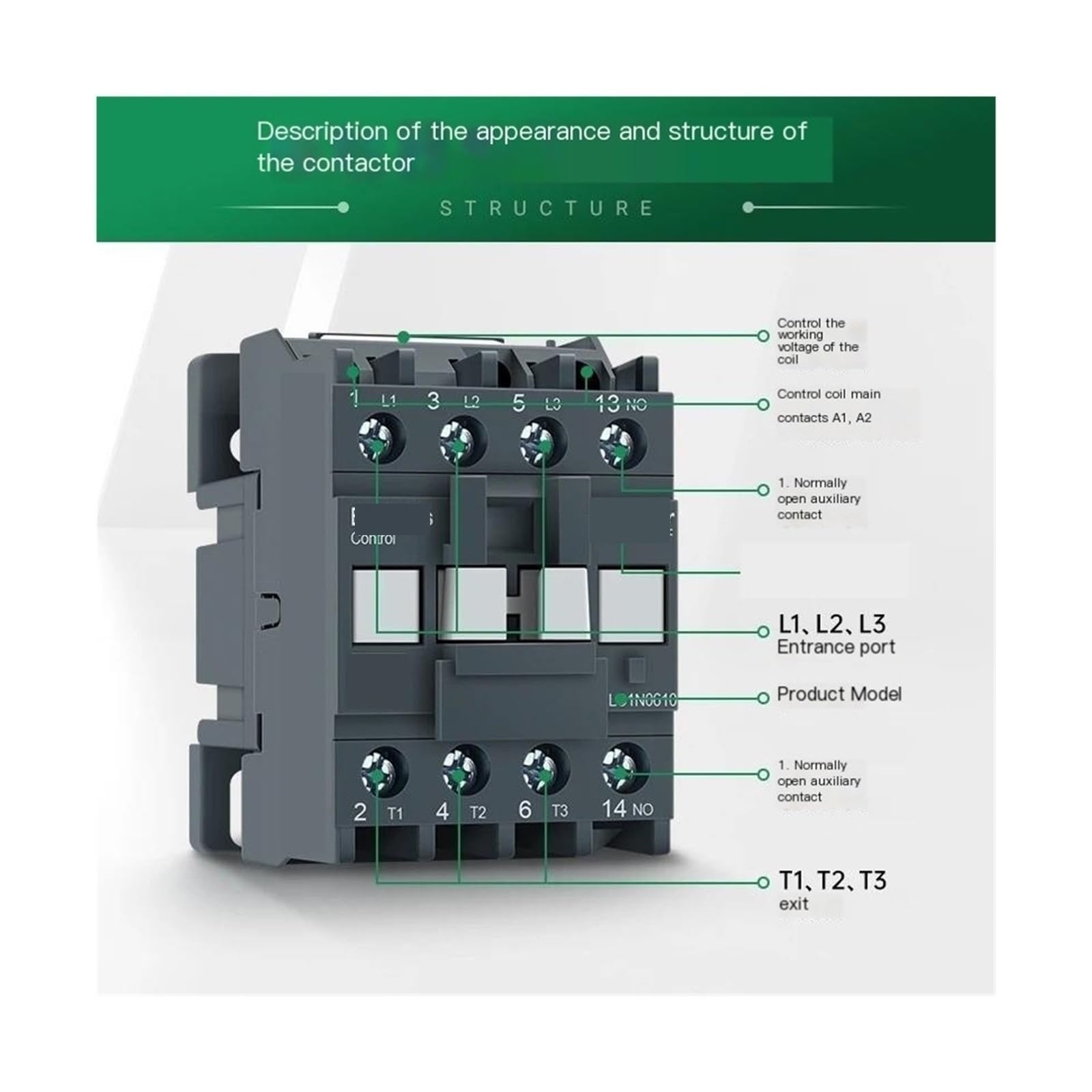 Contactor trifásico de CA, LC1N1210 LC1N1810 LC1N1201 B5N 12/18A 24V-380V Contactor industrial de voltaje de bobina 3P(LC1N1810,24V)