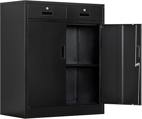 Armarios de almacenamiento de metal para garaje, archivador de metal con 2 cajones de bloqueo, armarios de almacenamiento con cerradura para