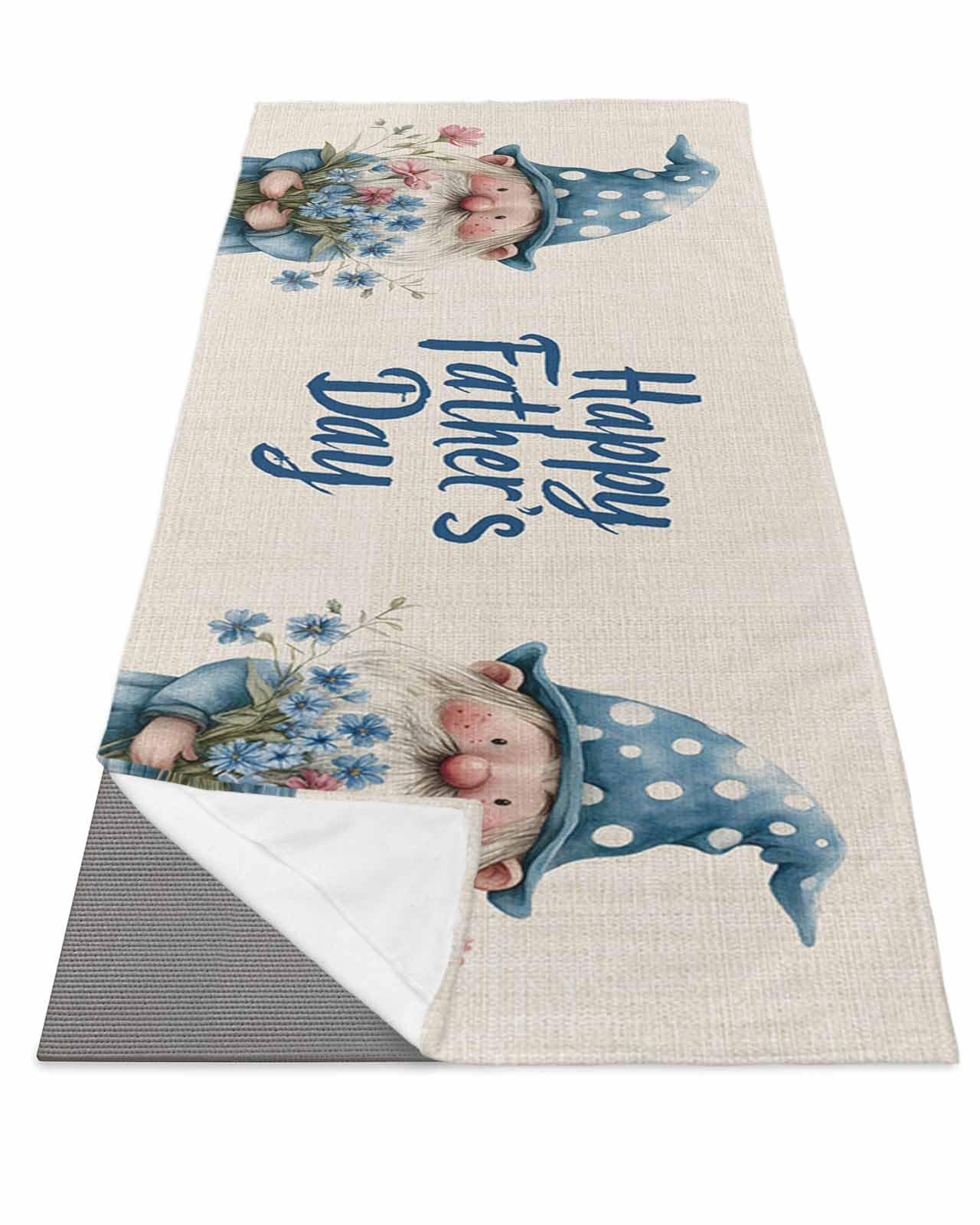 BOSIJOY Yoga Mat Towel,Happy Father's Day Gnome Flower Non Slip Sweat Absorbent Hot Yoga Towels with Corner Pockets,Watercolor Floral on Flax Soft Microfiber Towel for Pilates Bikram 70