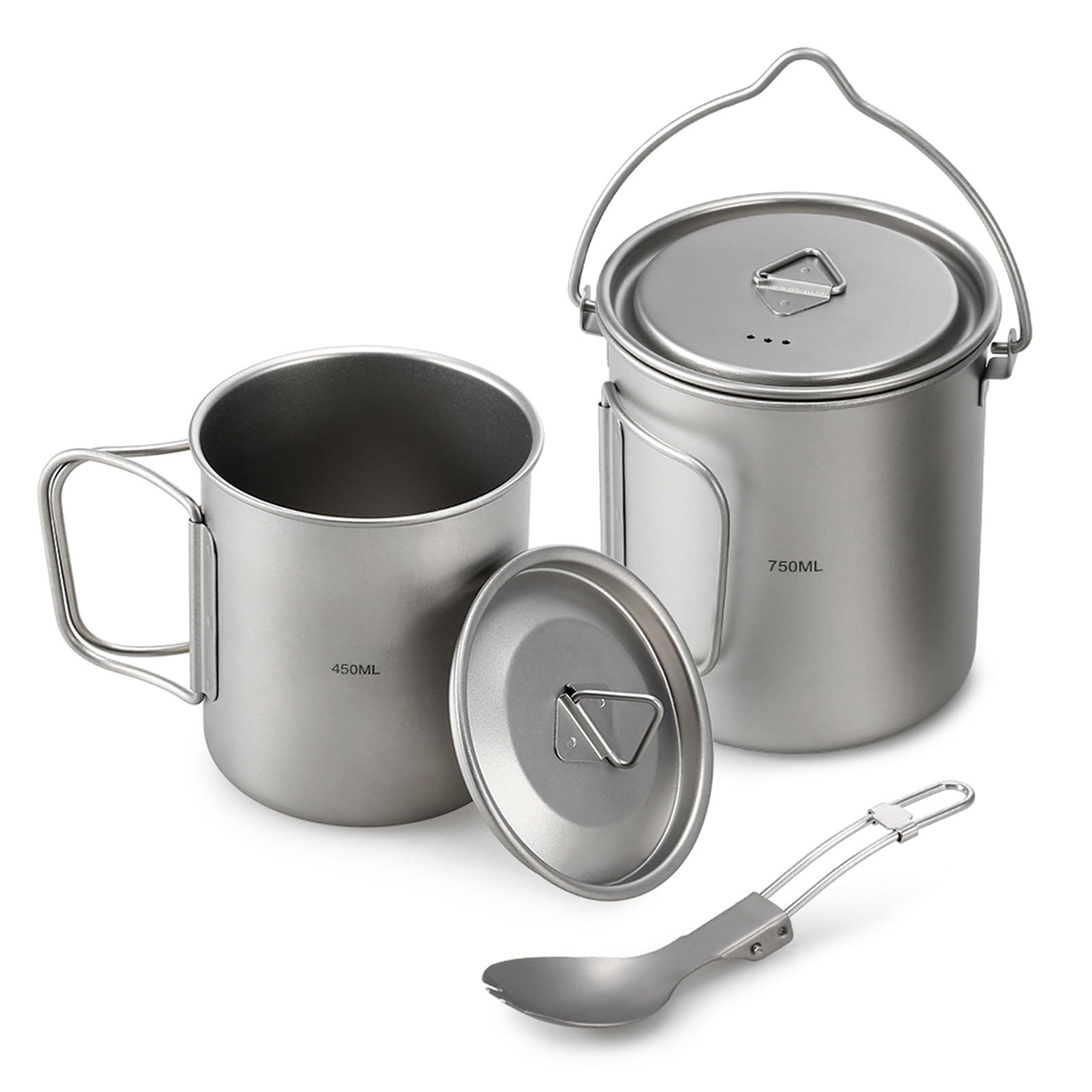 750 Ml Titan-Wasserbecher mit Deckel und Griff – Leichter Topf für Camping, Wandern, Rucksackreisen