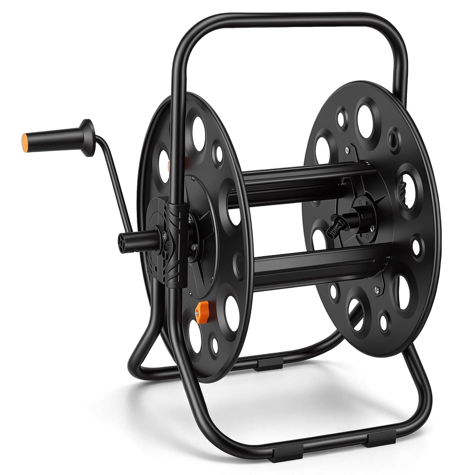 Garden Hose Reel, Heavy Duty Metal, Freestanding & Wall Mounted Water Pipe Storage Holder, 75ft 3/4" 100ft 5/8" 260ft 1/2" Capacity, Powder Coated Steel Frame, Outdoor Hose Winder