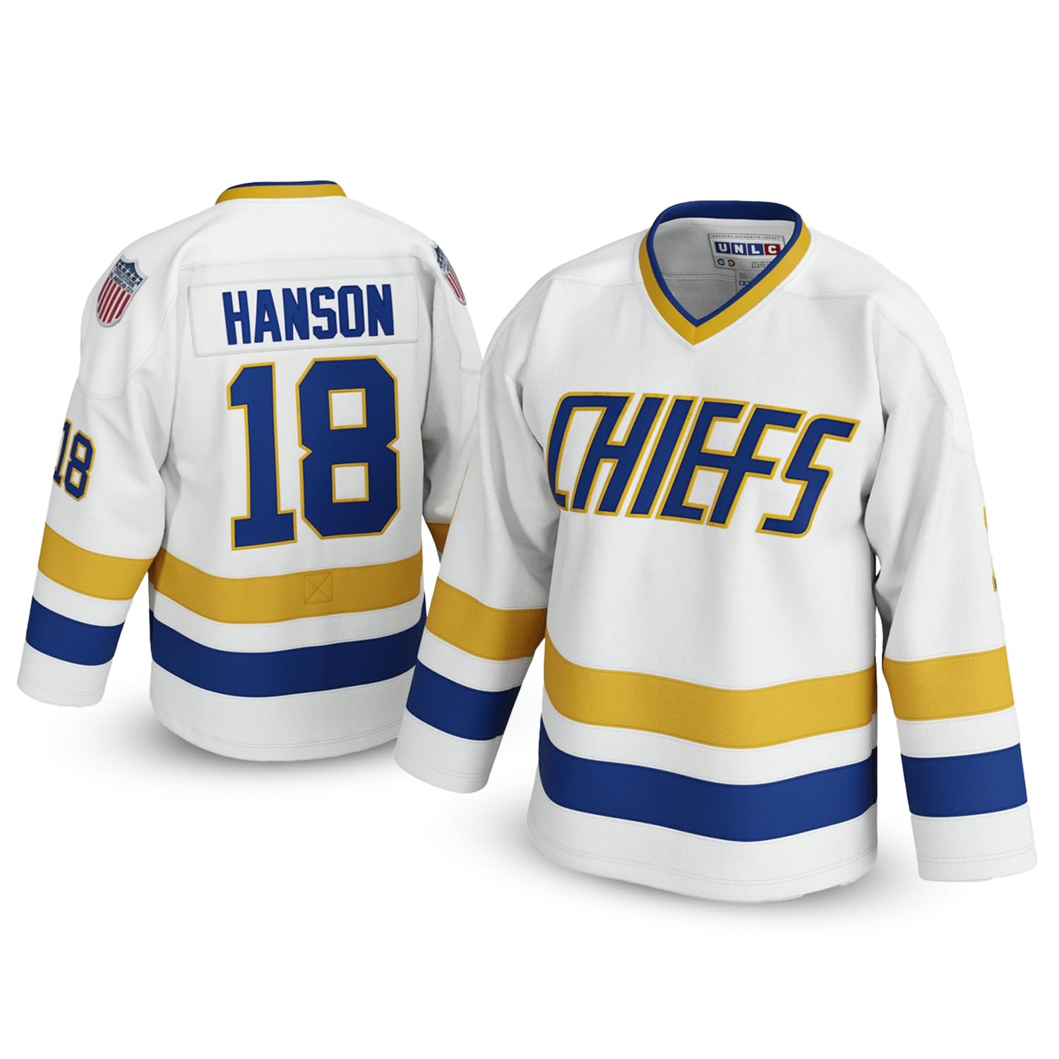 Jeff Hanson #18 Charlestown Chiefs Hockey Jersey – Slap Shot-Inspired Throwback, Stitched Letters, Sizes S–5XL, White, 5XL