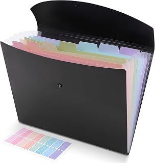 SKYDUE document folder A4, 8 Bay Expandable Folder Document Folder/Folder/Folder/Folder with Colored Tabs for School Office (Black)