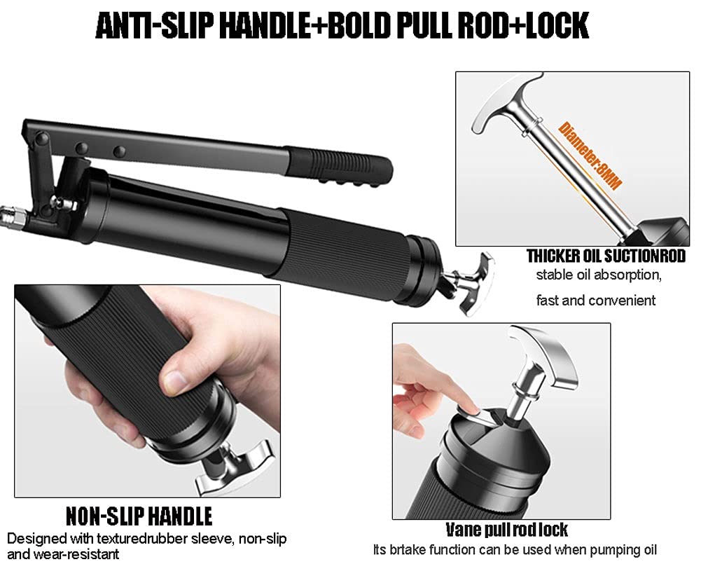 Pistolas de Engrase Engrasadora Manual Neumática, 4500PSI, Bombas de Engrasa a Palanca con Manguera para Rellenándola de Grasa a Granel, 600cc, Ahorra Tiempo y Energía