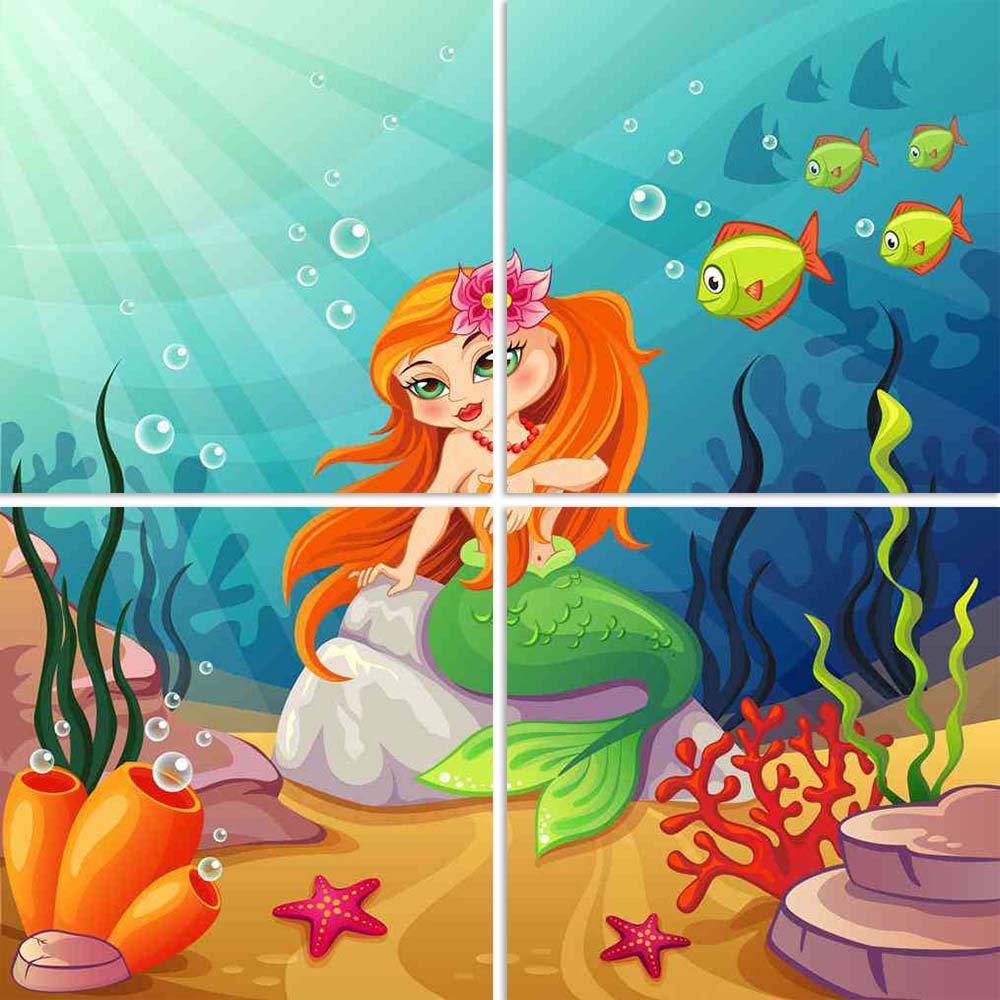 ArtzFolio Underwater Mermaid World Split Art Painting Panel On Sunboard 24 X 24Inch