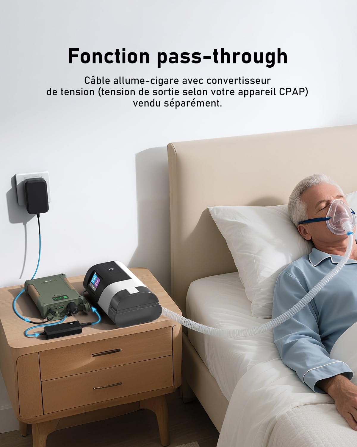 EASYLONGER ES400 148Wh Batterie CPAP,Batterie pour ResMed S9/AirMini/AirSense 10/AirCurve 10/AirSense 11/Philips Dreamstation,40000mAh Batterie CPAP avec 4 Câbles pour Camping
