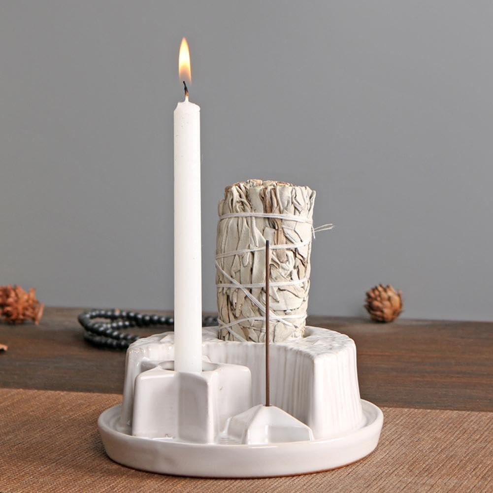 4 in 1 Incense and Candle Holder for Burning Sage,Ceramic