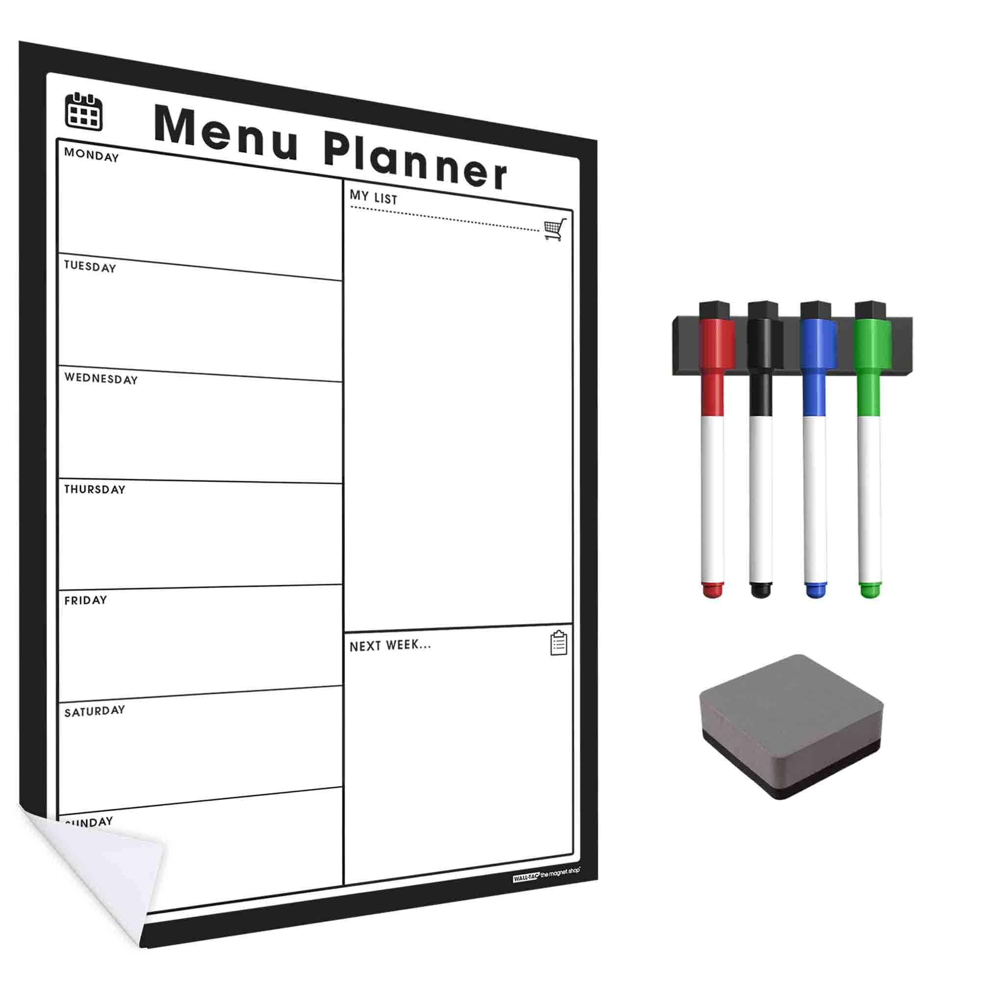 WallTAC Weekly Planner Wall Sticker | Easy-to-Apply and Remove Dry Wipe Whiteboards for Home and Kitchen (Black and White, A2) โ image 1