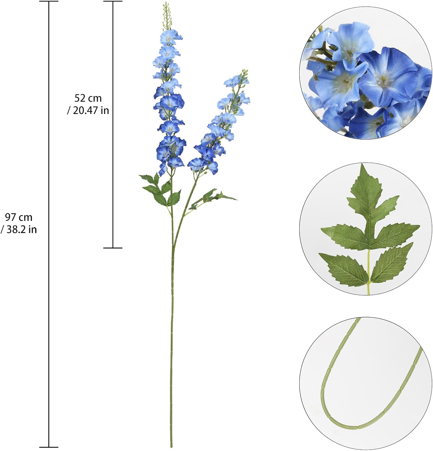 Artificial Morning Glory Flowers,6PCS Fake Blue Delphinium Silk Flowers 38.2'' Long Stem Gladiolus Artificial Flowers for Tall Vase Home Wedding Party Decor(Blue) - Image 3