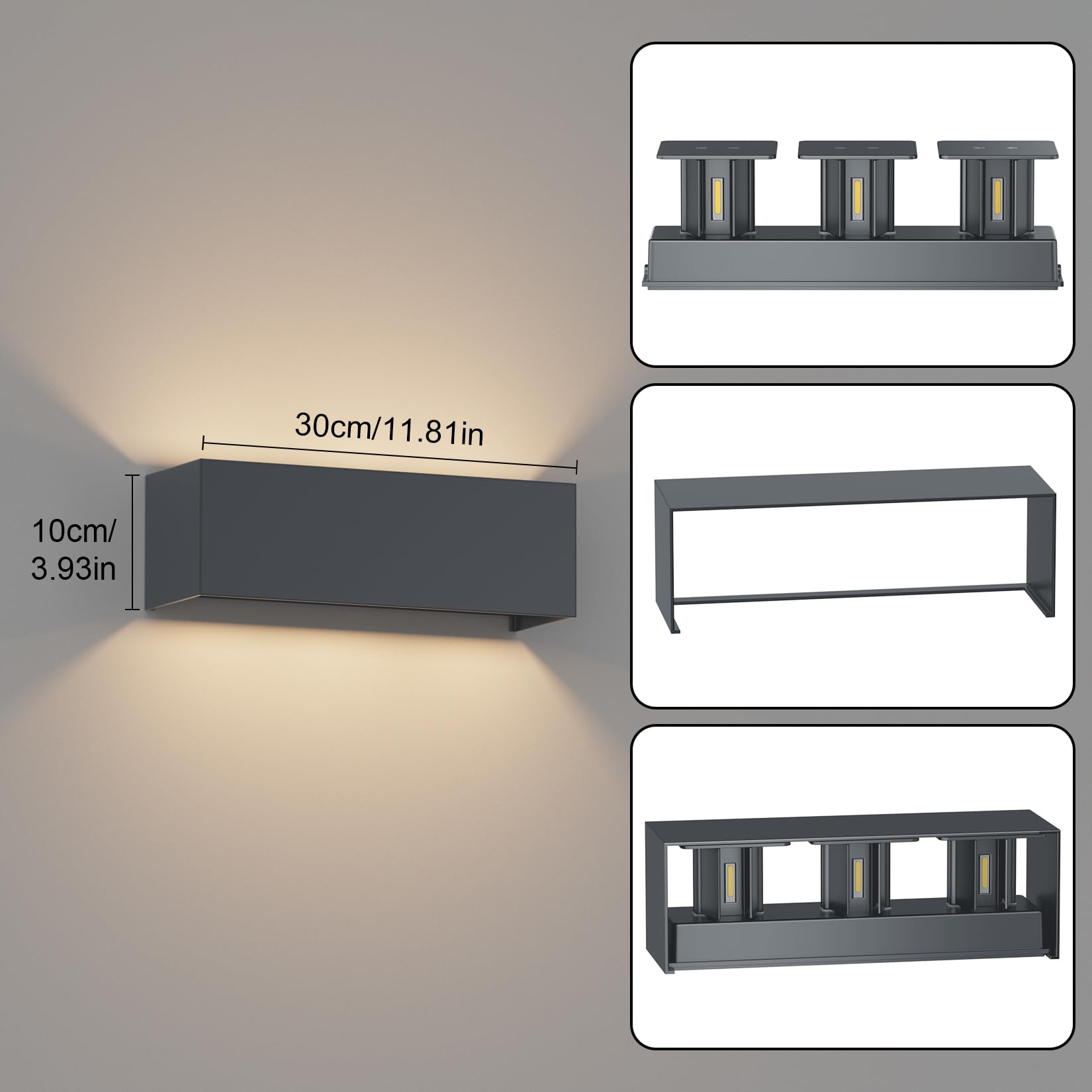 Coinmit 30W LED Applique da interno, 3000K, IP65 Luce da parete da esterno, fascio luminoso dimmerabile, Luce da parete della casa, per interni ed esterni, patio, soggiorno, Antracite