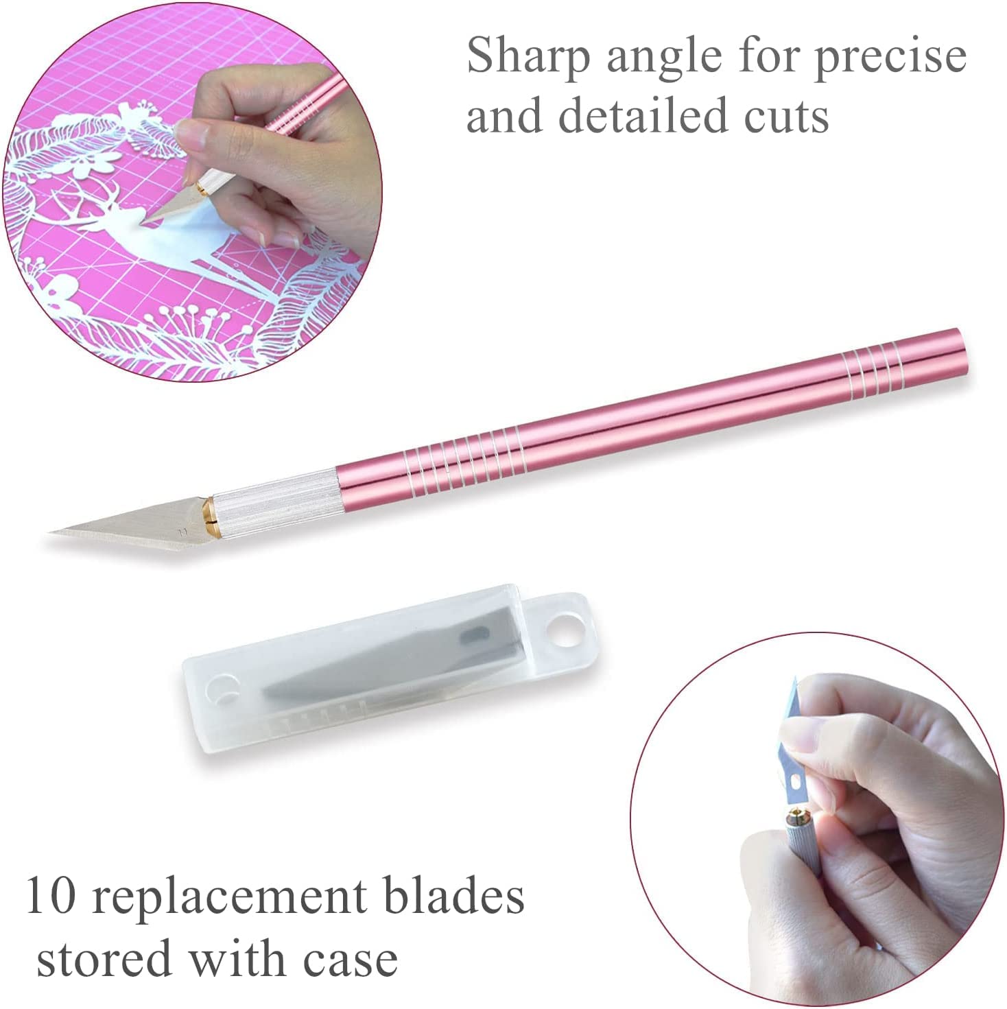 Rollschneider-Set Rosa - Quilt-Kit inkl. 45 mm Stoffschneider, 5 Ersatzklingen, A2-Schneidematte, Acryl-Quilt-Lineal und Nähclips, Bastelmesser-Set, ideal zum Basteln, Nähen, Patchworken
