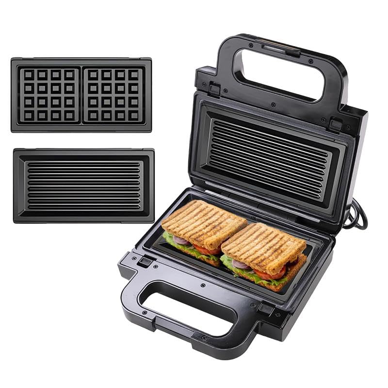 The Better Home FUMATO 2 in 1 Waffle Maker and Sandwich Plates 850W | 2 Slice Detachable Non-stick Plates, Stainless Steel Body