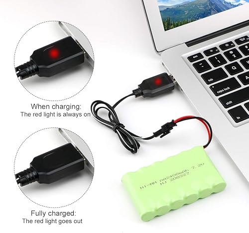 Miniatura 4 de 7.2V 2400mAh Ni-MH AA BaterÃ­a Recargable Pack con SM-2P 2Pin Enchufe y Cable Cargador USB para RC CamiÃ³n Coches VehÃ­culos, Verde