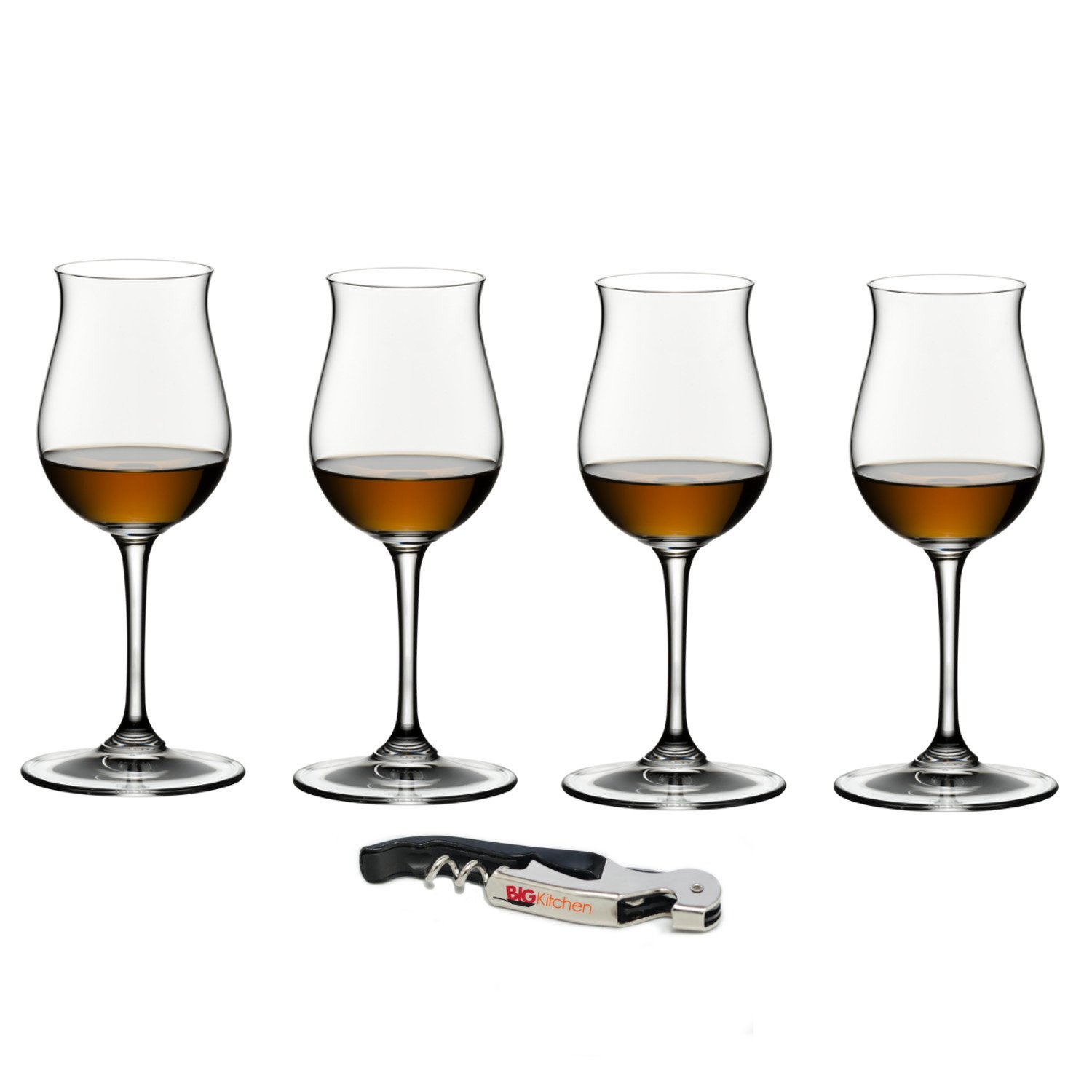 Riedel Vinum Crystal 4 Piece Cognac/Hennessy Glass Set with Bonus BigKitchen Waiter's Corkscrew