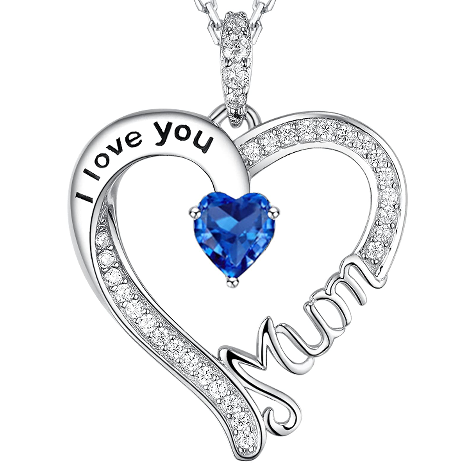 GinoMay I Love You Mum Necklace for Mum Birthday Gifts August September Birthstones Jewellery Peridot Blue Sapphire Necklace and More Stones Jewellery for Women Sterling Silver
