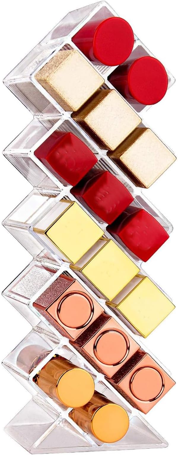 Lipstick Holder Organizer 16 Spaces Acrylic Stackable Fish Shape Lipstick Tower, Lip Gloss Storage Stand Stacker Perfect for Lipgloss Organizers Makeup Vanity Display, Clear