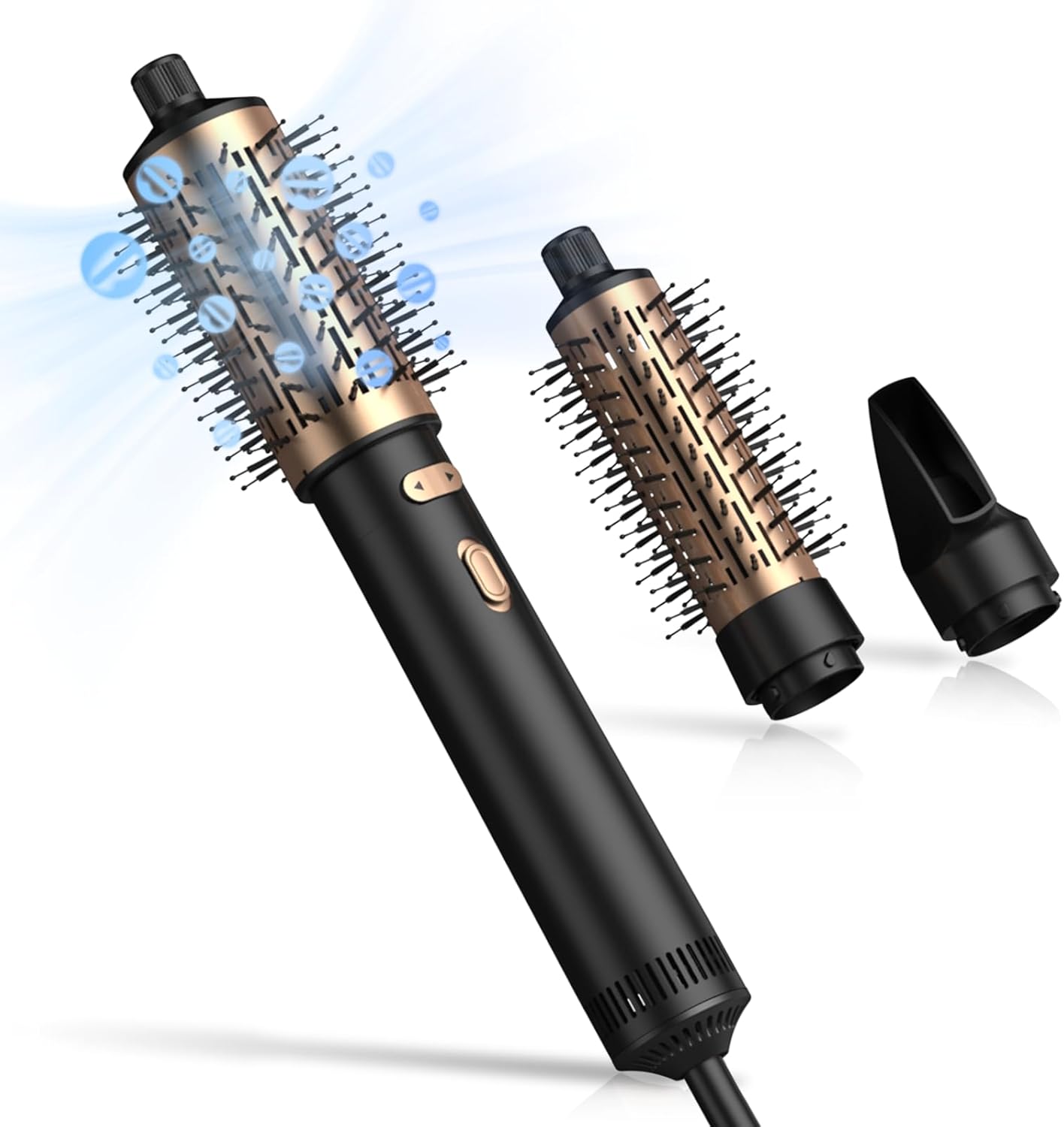 3 in 1 Rotating Hair Dryer Brush Spinning with Detachable Brush(2" & 1.5"),3 Heats and 2 Speeds Rotating Hot Air Brush for Curl,Straight Black