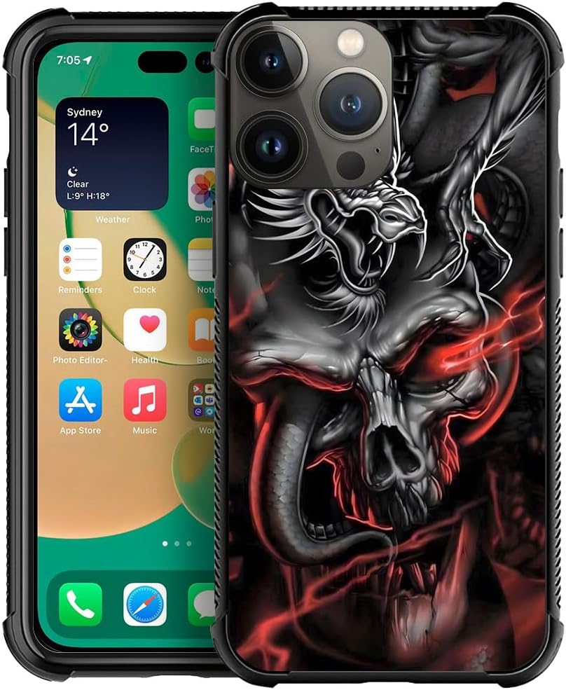 CARLOCA Compatible with iPhone 14 Case,Skull Dragon iPhone 14 Cases Graphic Design Shockproof Anti-Scratch Drop Protection Case