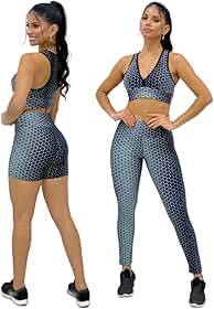 Conjunto 3 Pçs Roupa Academia Calça Shorts Top Nadador