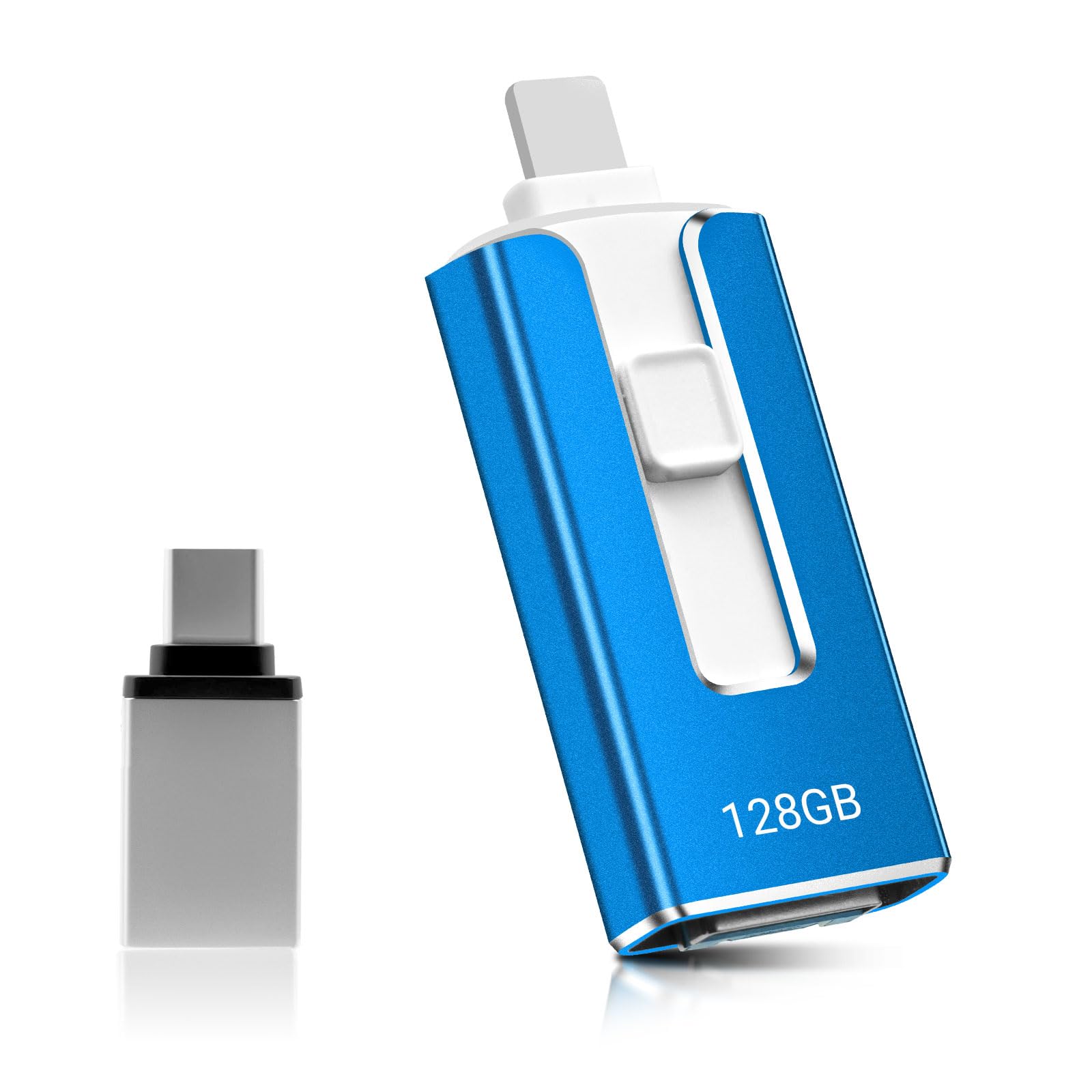 USB Stick 128GB für Phone,4-in-1 Speicherstick für iPhone/iPad/Android/PC,USB 3.0 Memory Stick High Speed Flash Laufwerk,schnelle Übertragung Photostick,Backup Fotos Videos,Blau