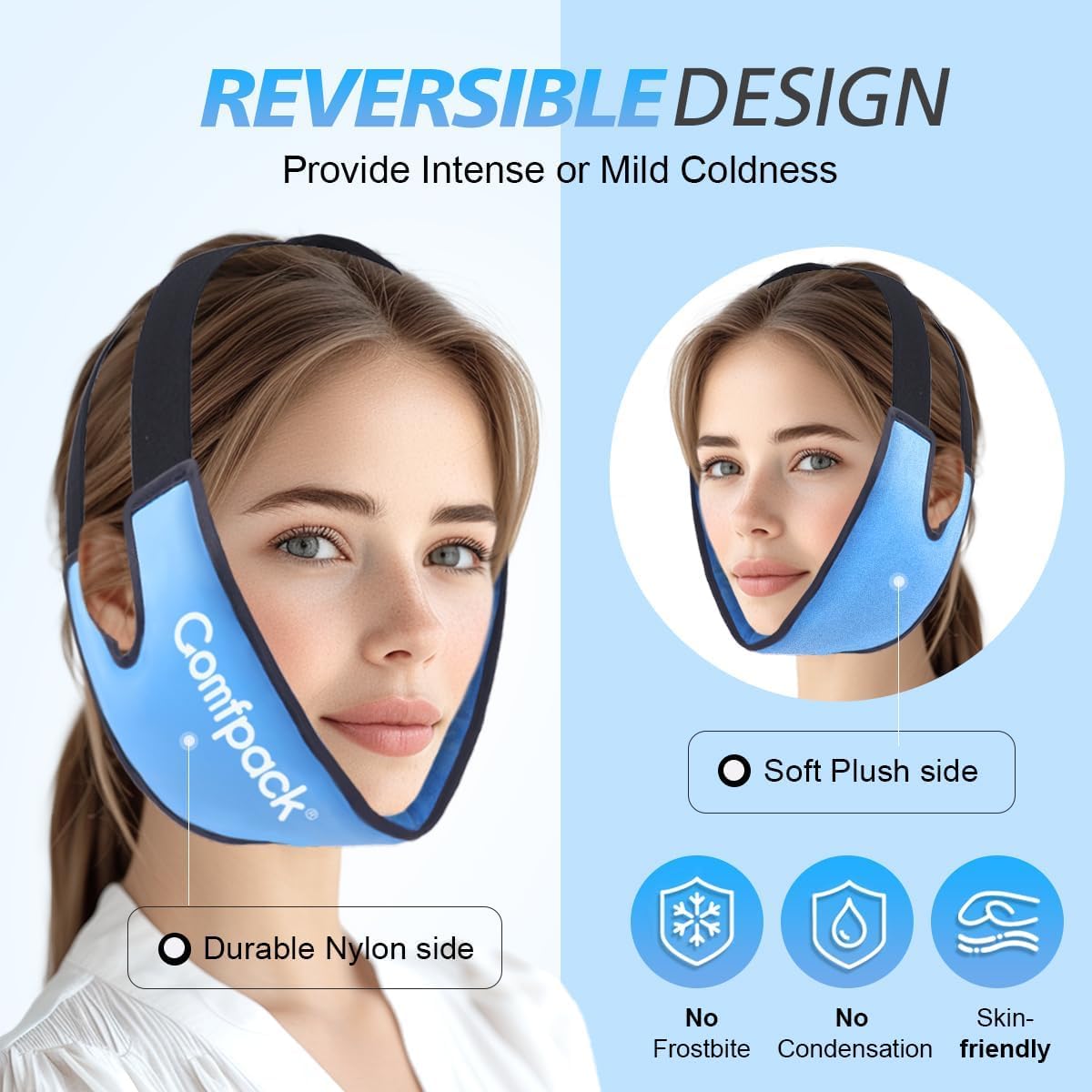 Comfpack Weisheitszähne Eisbeutel Kopfwickel mit Ear Hole Design, Soft Face Ice Pack Reusable Gel Hot Cold Therapy, Jaw Ice Pack für TMJ Pain Relief, Tonsillektomie, Oral Surgery, Face Swelling