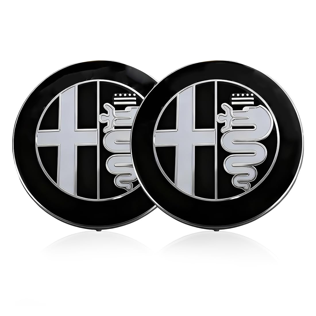 PRAOFRT 2 Pezzi 74mm Fregi Stemma Compatibili con Alfa Romeo Auto Logo Per Cofano Anteriore e Posteriore Emblema Stemmi in Metallo（Nero） - 2