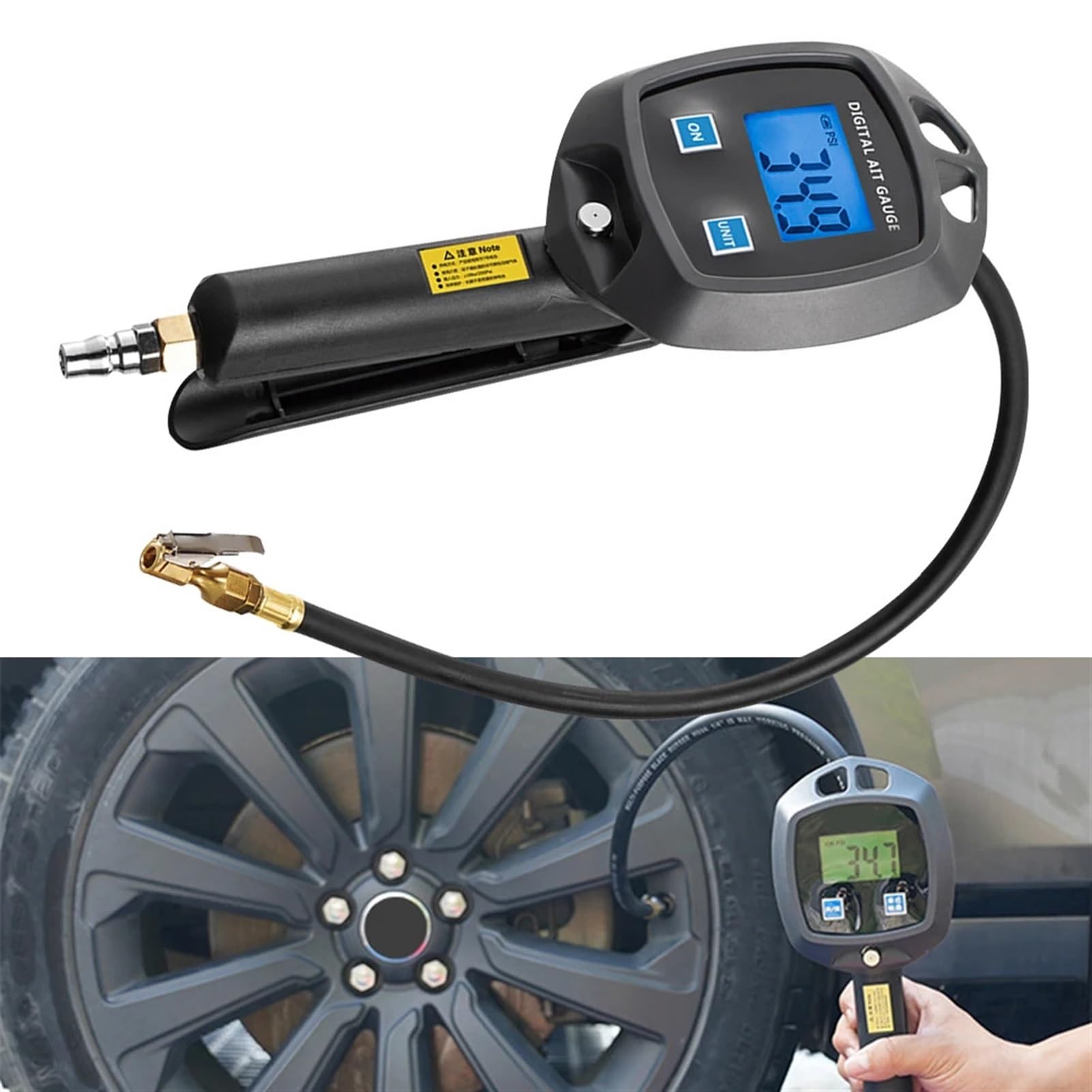 Manometro Pressione Gomme Con ugelli for tubo flessibile di gonfiaggio, tester for auto, manometro for pressione pneumatici 0-255 psi, 0-18 bar, monitor di gonfiaggio, moto, bici, pneumatici, manometr