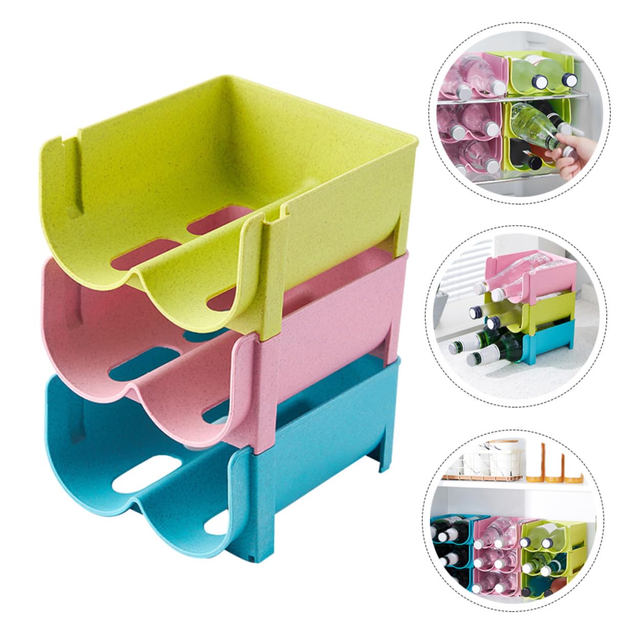 OKUMEYR Stackable Drink Storage Box Beer Can Rack Wine Organizer Fridge Organizer Pink