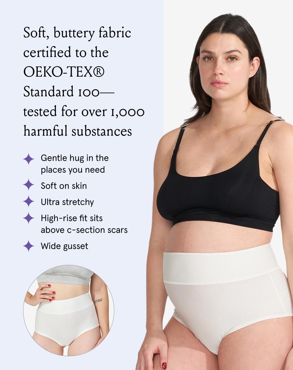 Bodily Panty integral, cintura alta para embarazo, recuperación posparto y sección C de TheBump's Best Postpartum Underwear., Negro/Tiza/Pizarra, S