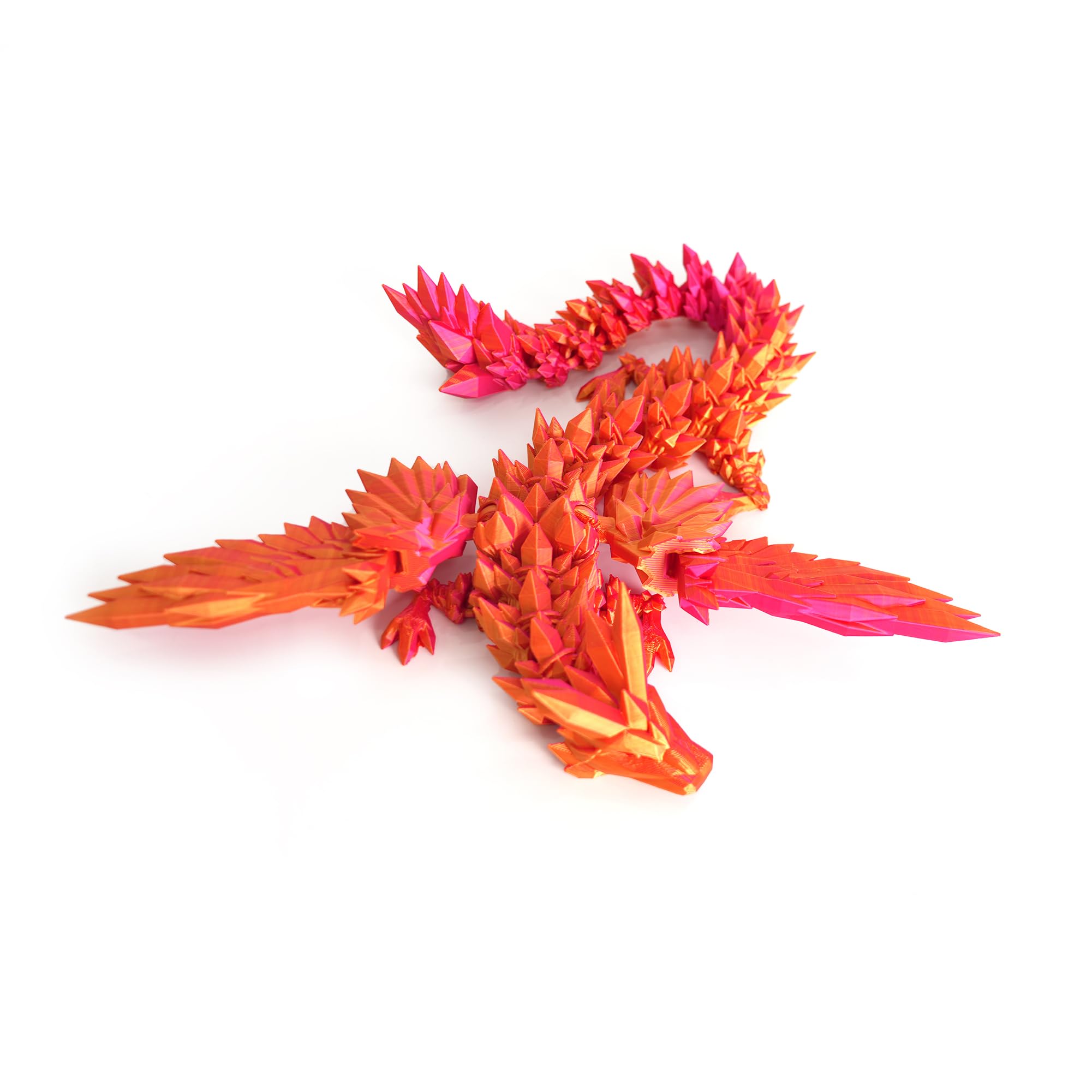3D Printed Dragon - 18 inch Flying Articulated Dragon with Wings, Flexible Winged Crystal Fidget Toy, Home Decor, Birthday Gift, Desk Pet(Red Mix Gold)