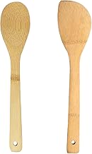2PCS Wooden Spatula Set, Bamboo Cooking Utensil Sets Wooden Flat Spatula Heat Resistant Turner Spoon Bamboo Spatulas Non Scratch Kitchen Utensils Wooden Spoons for Cooking Baking Non Stick Pan