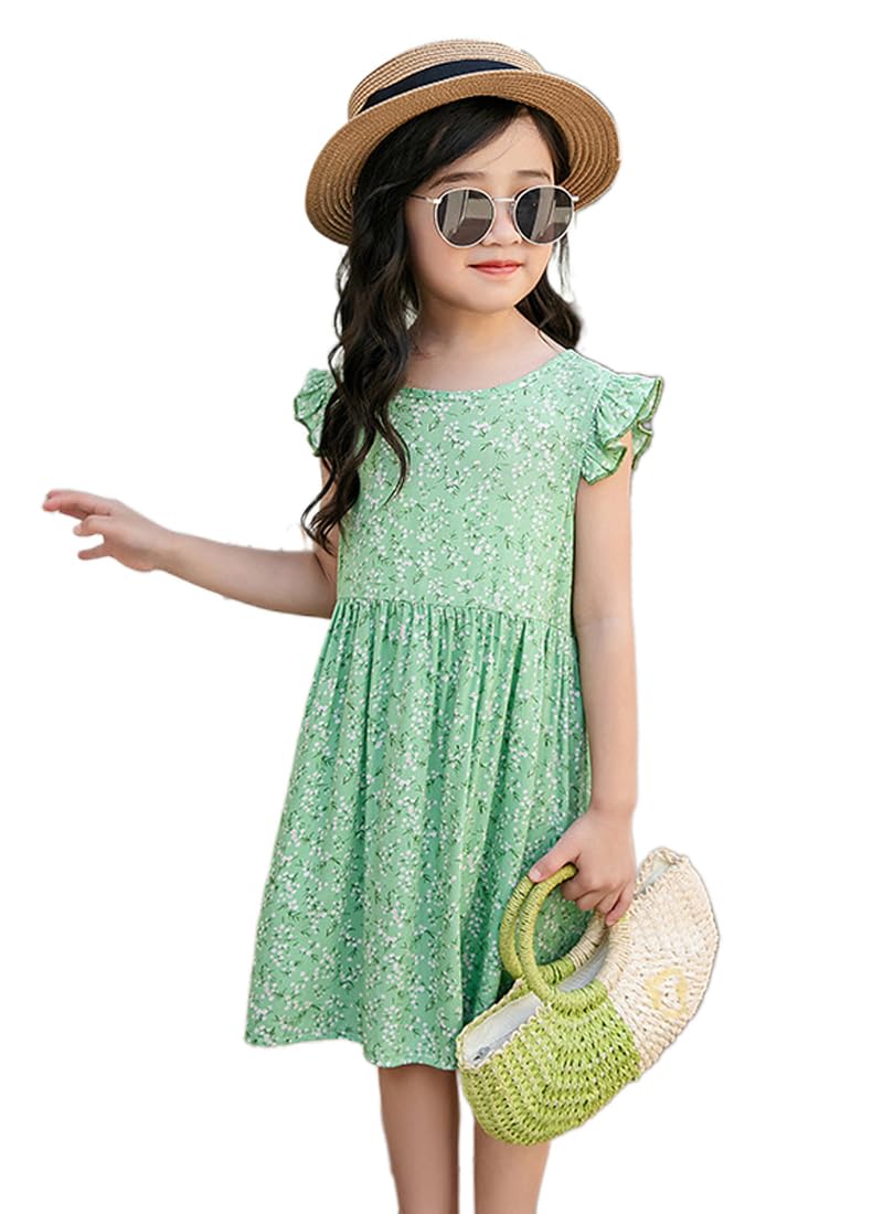 Flenwgo Girls Cap Sleeve Tie Back Dress Casual Summer Floral Sundress 2-11 Years