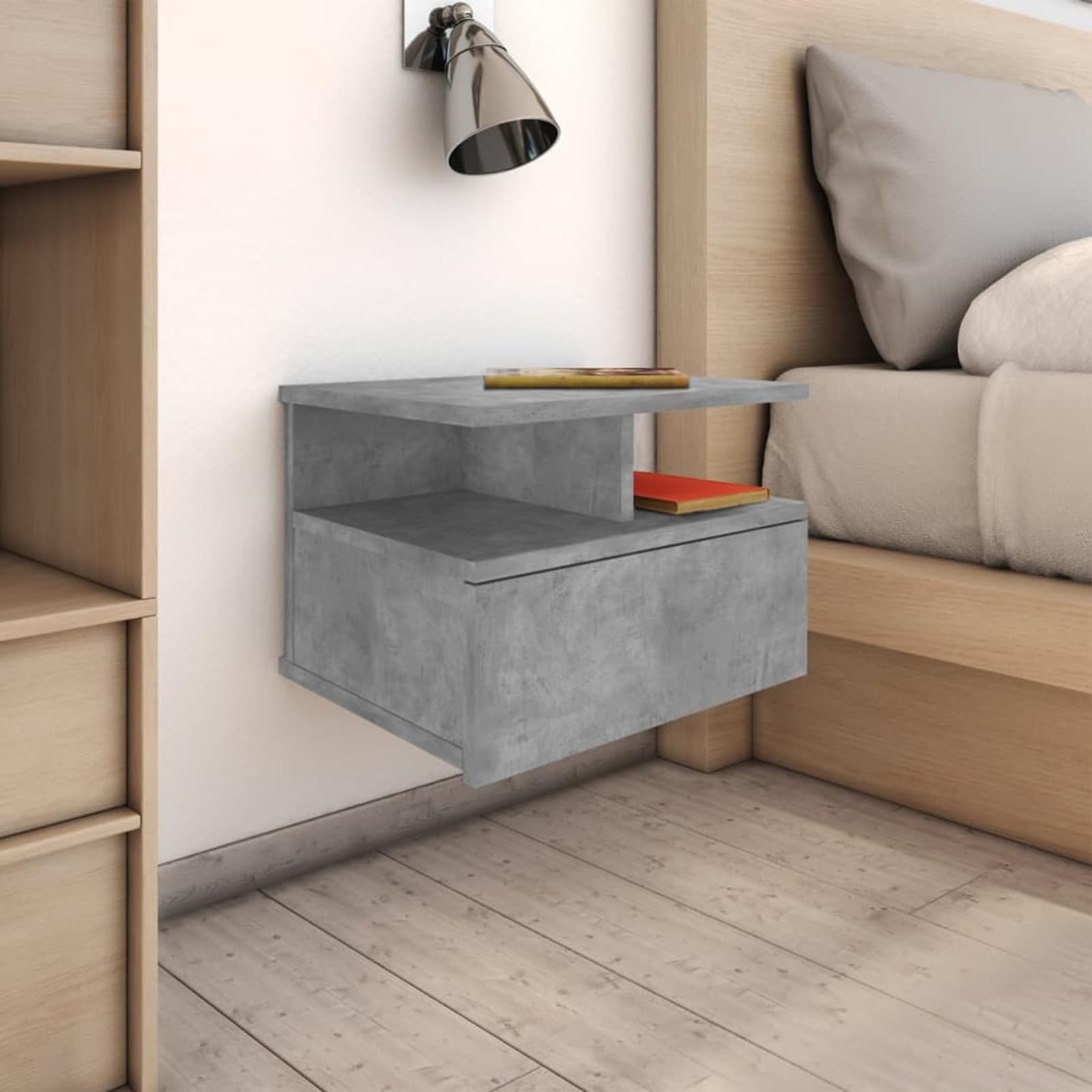 Comodini Pensili, Sospesi con Cassettiera e Scomparti Aperti 40x31x27 cm in Legno Multistrato, Comodino da Parete per Camera da Letto, Soggiorno e Piccoli Spazi