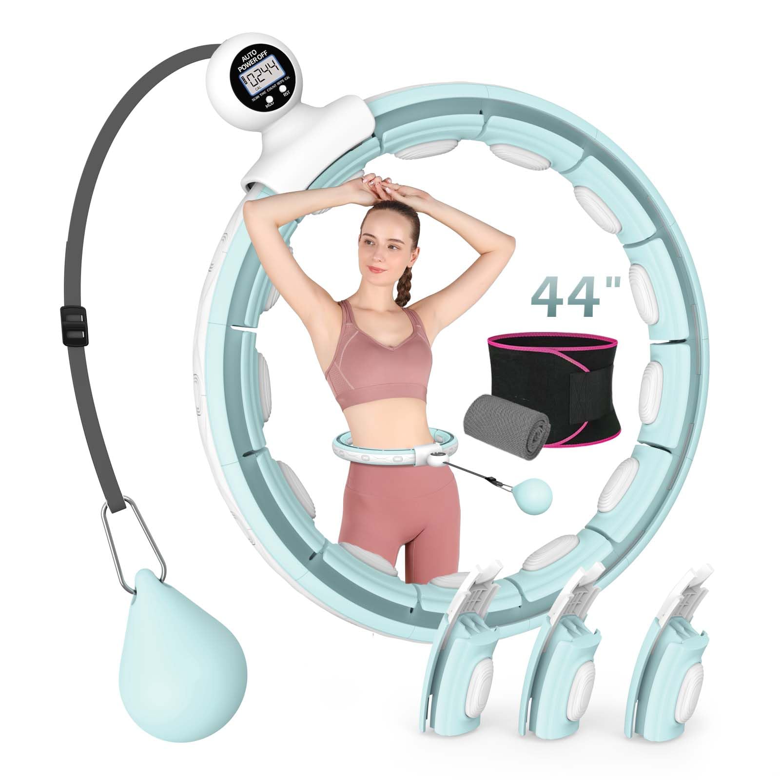 EPEHSPORT Silent Infinity Smart Hoops with Counter 22"-44", Weighted Exercise Hoola Equipment, 2 in 4 Abdomen Fitness Massage,Infinity Hoop Weighted Infinity Hoop with Sweat Belt. (Green)