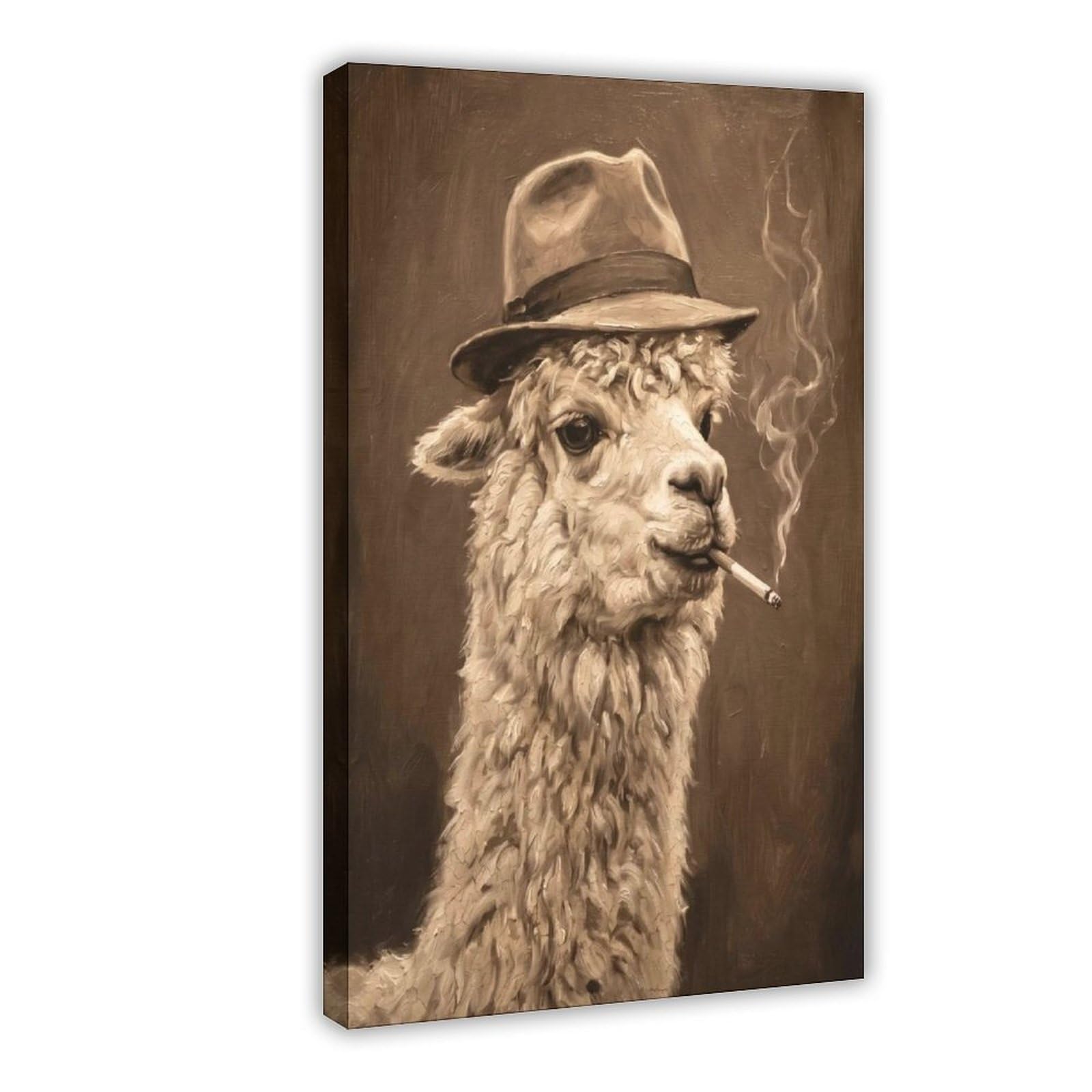 Impression Toile Vintage Alpaga Portrait Animalier Smoking Chic - 8