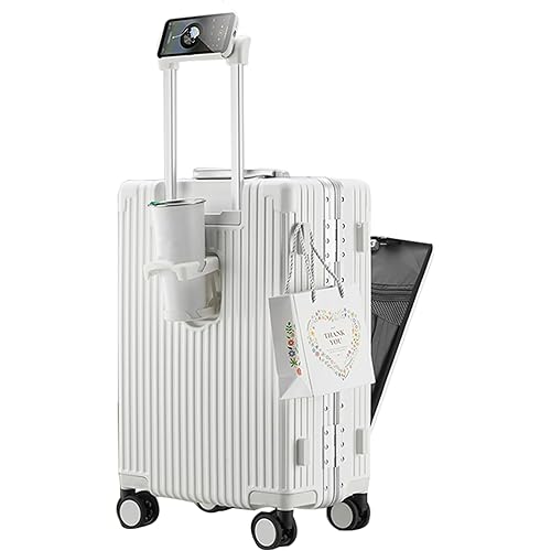 feilario 24in Aluminium Frame Hardside Spinner Wheel Luggage, Built-In TSA lock Carry on Suitcase, with Cup Holder & Phone Holder