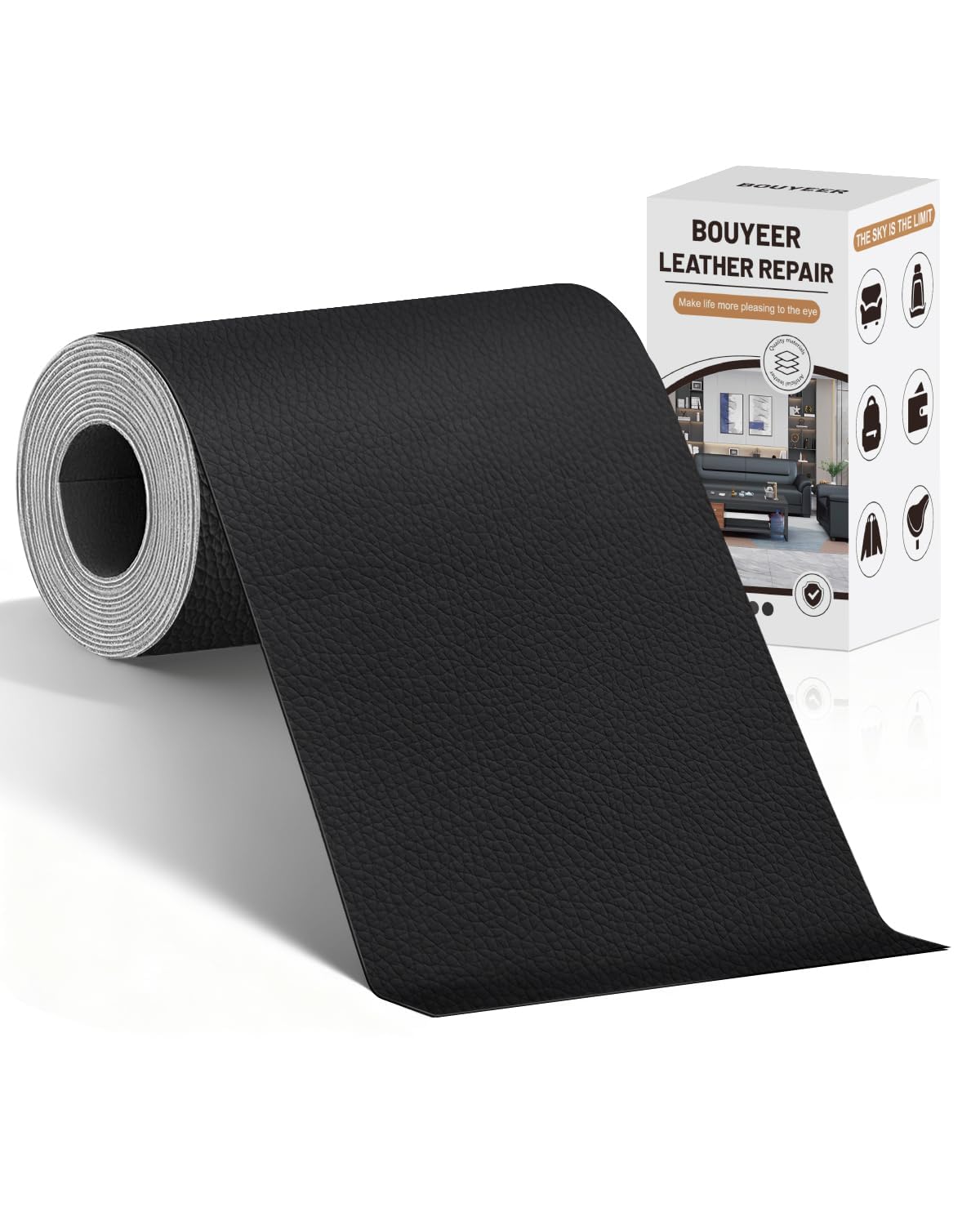 BOUYEER Leder Reparatur Set,Kunstleder Selbstklebend, Umweltfreundliche & Geruchsfrei Kunstleder Reparaturset, Möbel/Sofa/Autositze/Taschen/Renovierung