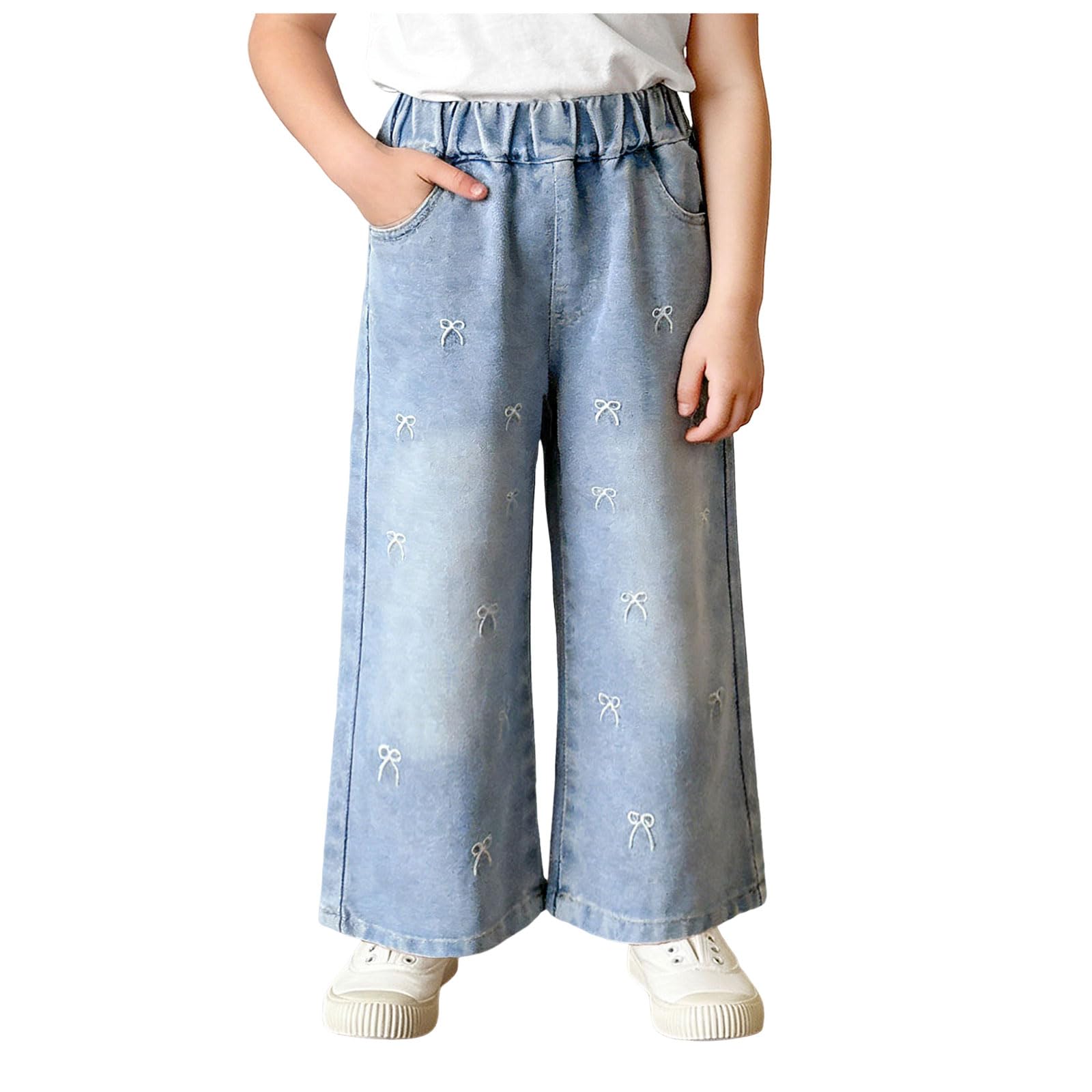 Girls Jean Jeans Kids Boys Toddler Denim Pants for Boys Girls Kids, Adjustable Waist Stretch Fit, Reinforced Knee Durable for Active Play School Outdoor Daily All Day Wear Bootcut Jeans