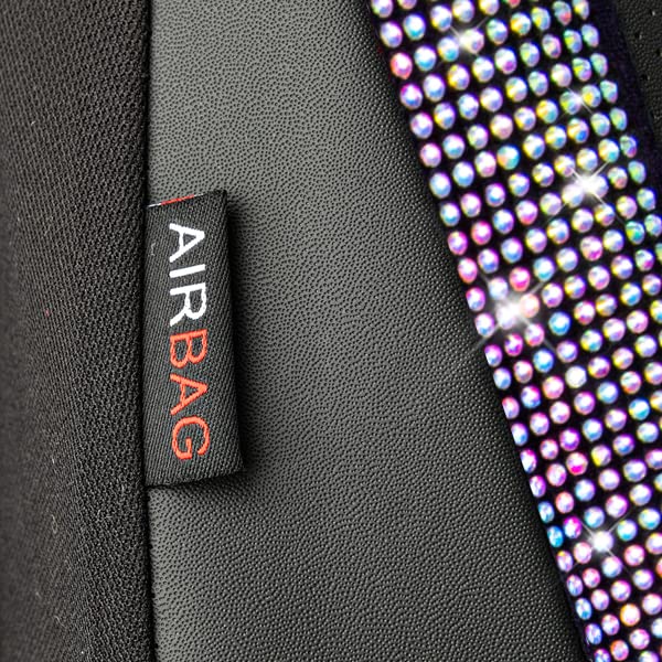 Image of CAR PASS Leather Bling Diamond Car Seat Covers 2 Front Interior Sets, Waterproof Universal Shining Glitter Crystal Sparkle Fit for 95% Auto Truck SUV Cute Women Girl, Black Multicolor Rhinestone