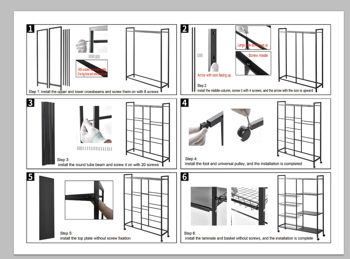Un Etagère de Stockage en Métal Robuste et Durable Avec 4 Couches et 4 Paniers en Maille, Equipé de Rouleaux et de Hauteur Réglable de 5 Centimètres, Adapté Cuisines (noir, 36x12.6x53in/90x32x135cm)