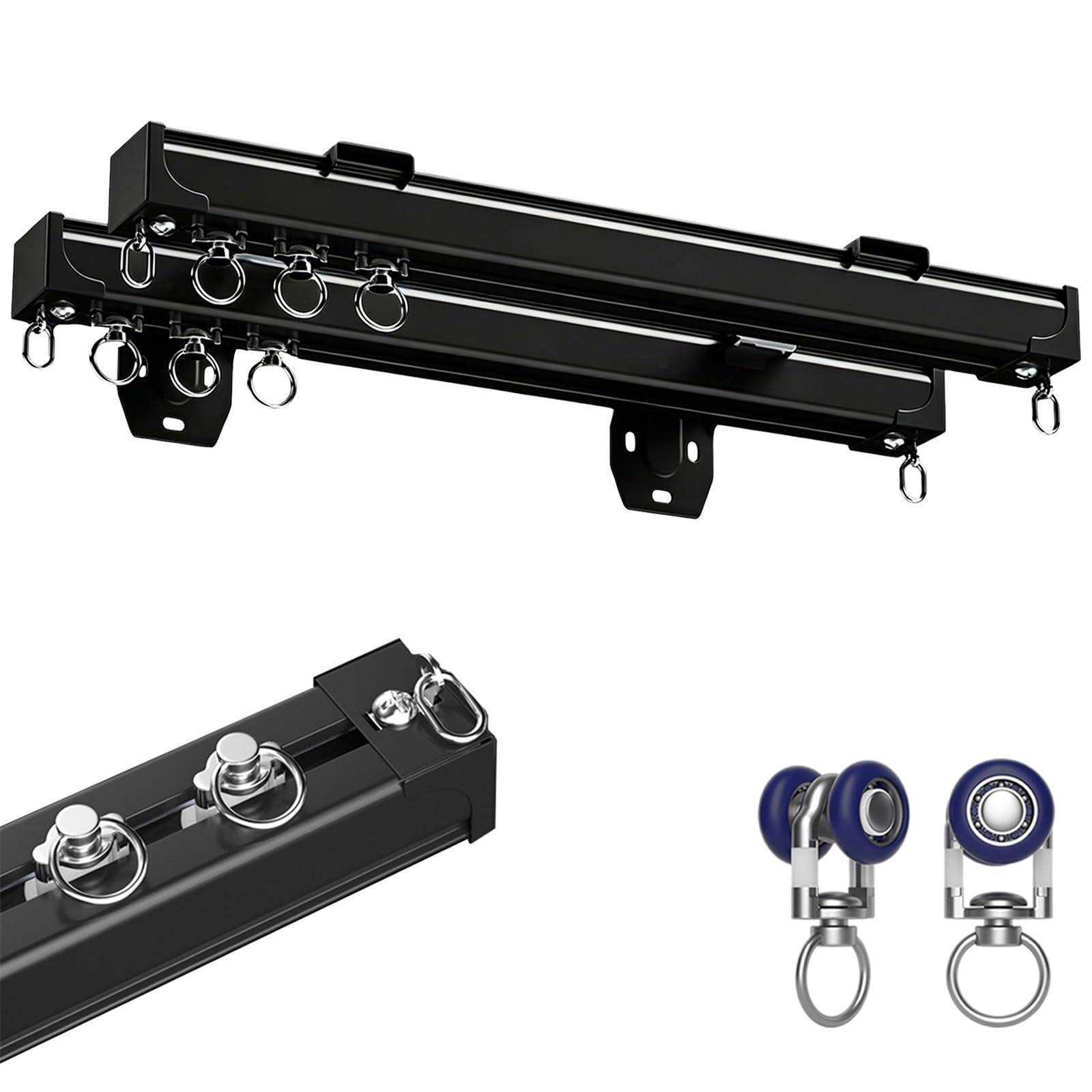 Double Curtain Rods for Windows Double Curtain Track Ceiling/Wall Mount, Room Divider Curtain Rods with Rollers & Hardware, for Living Room Bedroom Hospital(Black,420cm(13.8ft))
