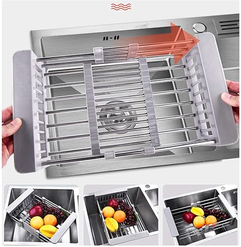 Miniatura 4 de IAMKHO Escurridor de platos de acero inoxidable sobre el fregadero con soporte de brazos ajustable organizador funcional de fregadero de cocina para