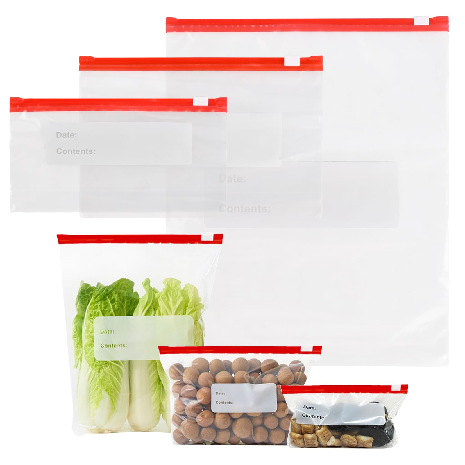Ziyonix Transparent 60Pcs Food Storage Freezer Bags, 3 Sizes Bpa Free Zip Lock Food Bags Plastic Sandwich Bags Reusable Slider Ziplock Bag With Expandable Bottom For Fruits, Veggies, Meat, Snacks