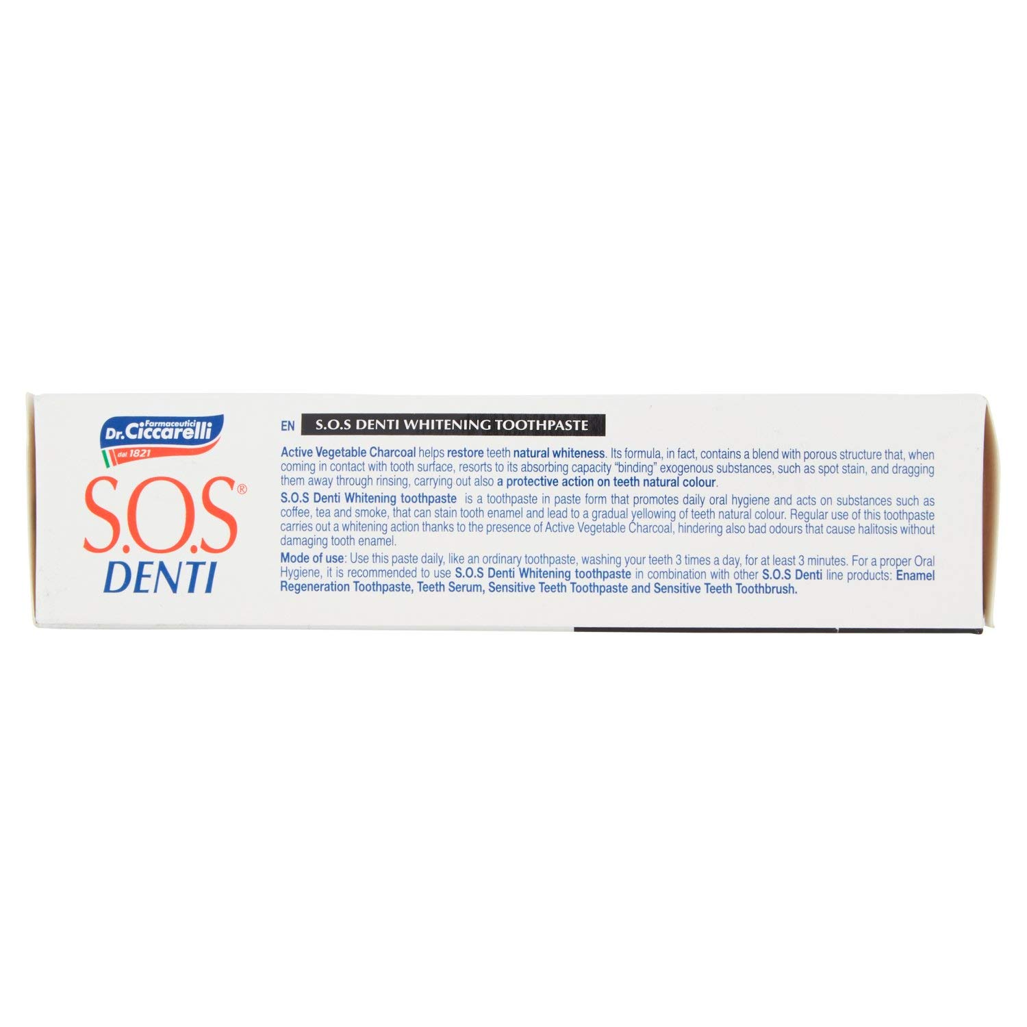 S.O.S Dientes Dr Ciccarelli, Pasta de Dientes Blanqueante Especializada, Contribuye a Restaurar y Proteger el Color Natural de los Dientes, Elimina los Malos Olores, 100% Made in Italy, Tubo de 75 ml