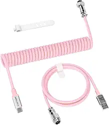 Cabo de teclado espiral ATTACK SHARK C01 PRO, cabo USB C enrolado personalizado para teclado mecânico de jogos, cabo de aviador de metal tipo C para USB-A, cabo de teclado de carregamento trançado de