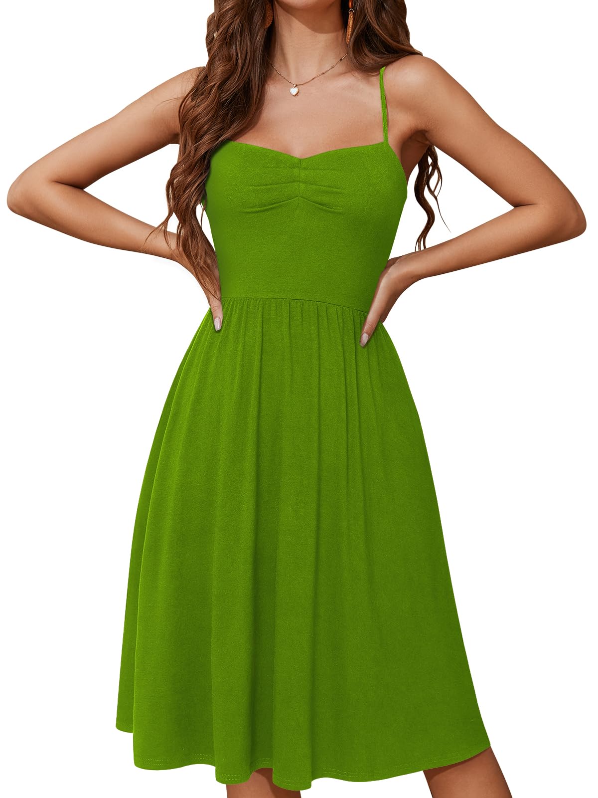 YATHON Summer Casual Dress for Women 2025 Vacation Beach Dresses Adjustable Spaghetti Strap Sundress with Pockets